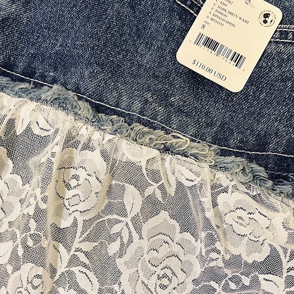 The Ragged Priest Babydoll Denim and Lace Layered Midi Skirt. Dark Dirty Wash. - Picture 5 of 5